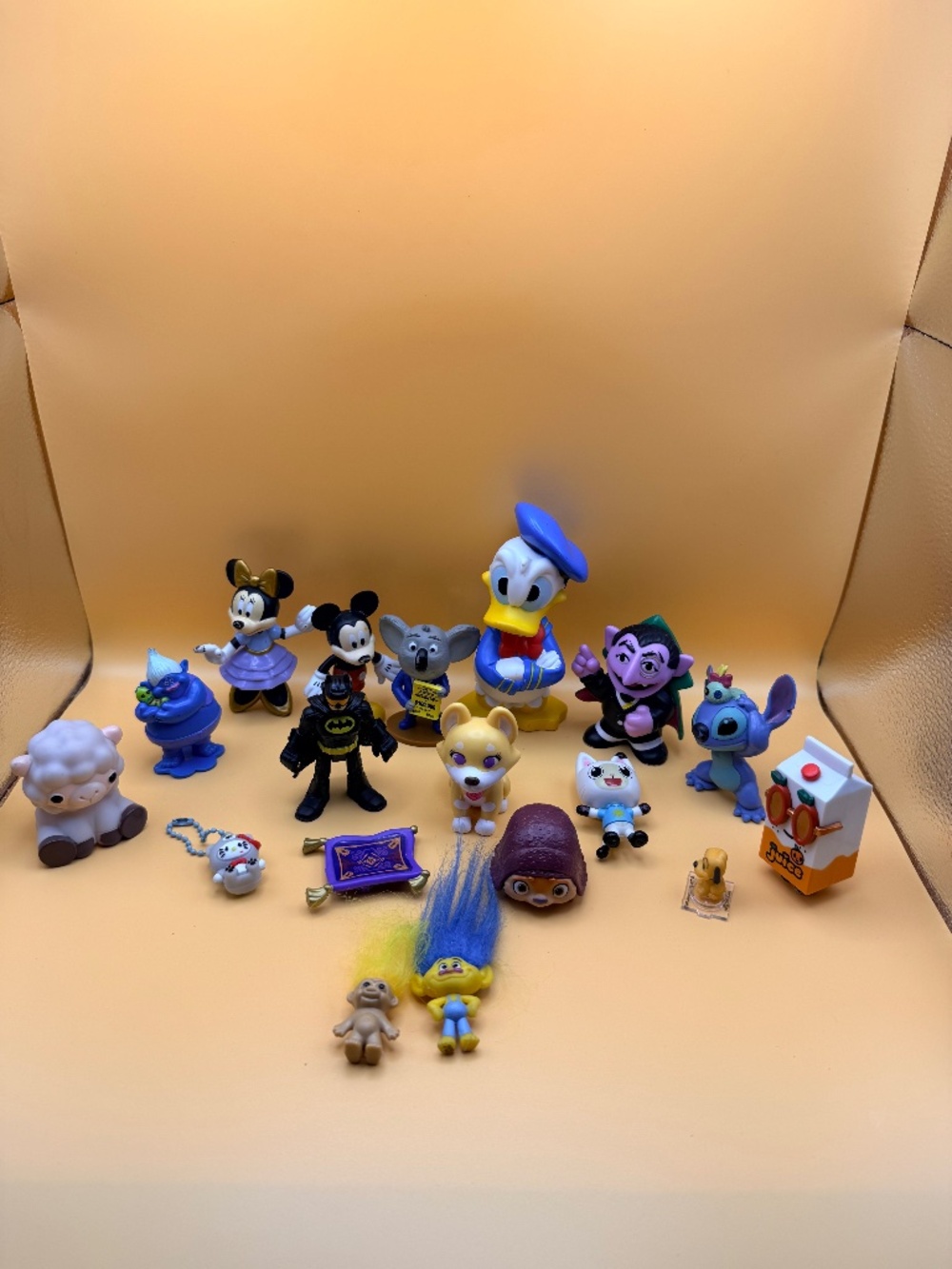 Mixed Character Toy Figure Lot Disney Stitch Batman Trolls 15 Pieces
